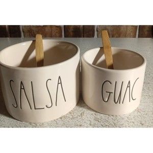 Rae Dunn Salsa & Guac Set With  Bamboo Spoons